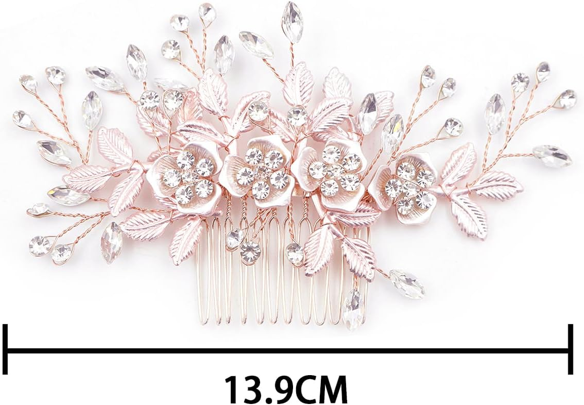 CENPEK Wedding Hair Pin for Women Rose Gold Rhinestone Wedding Hair Pin Handmade Floral Rhinestone Headpiece for Bride Bridesmaids Hair Pin image number 4