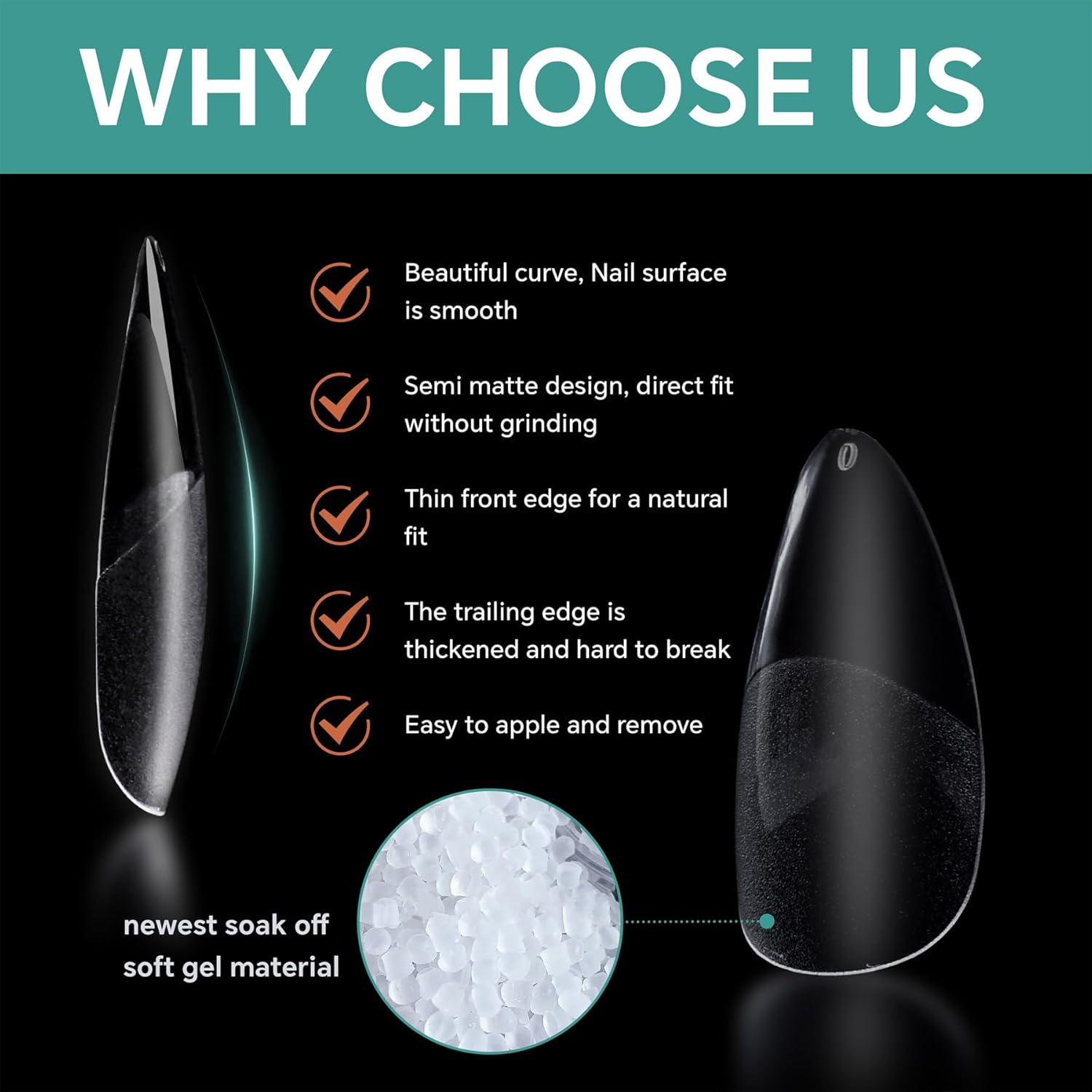 BREENHILL Full Cover False Nail Tips, Short Almond Gel Tips for Nail Extension, 12 Sizes, Nail Salon, 103