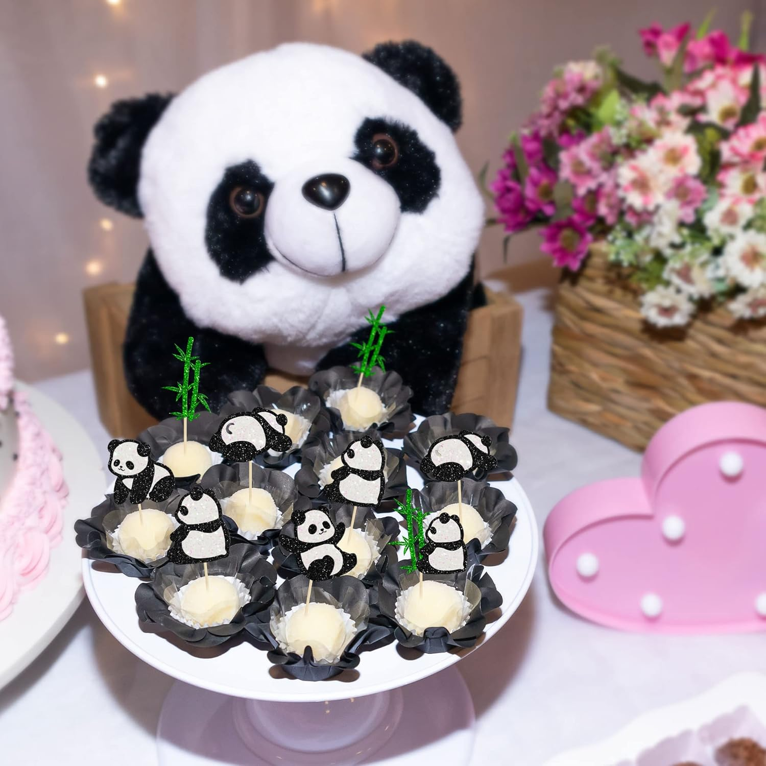 24Pcs Panda Cupcake Toppers Glitter Green Bamboo Cupcake Picks Cute Animal Bear Cake Decorations Baby Shower Kids Birthday Panda Theme Party Supplies image number 5