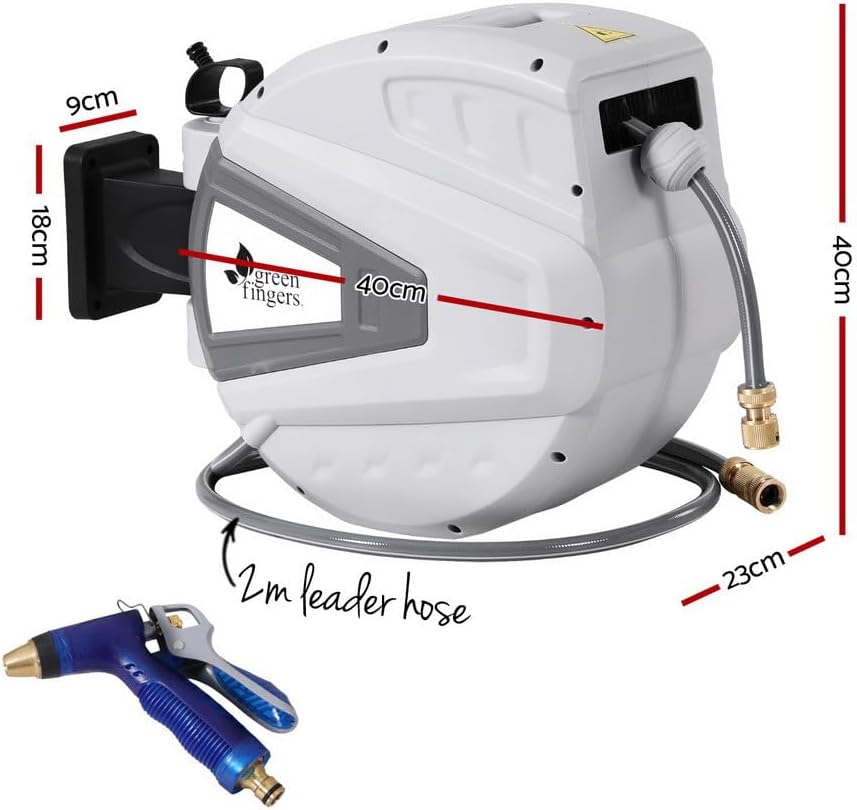 Green Fingers 30M Water Hose Reel Retractable Auto Rewind Wall-Mounted Spray Gun image number 4