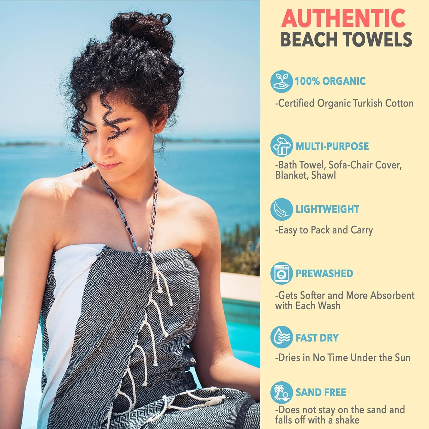 Turkish Peshtemal Towel Set of 2 &ndash; 100% Cotton, Fast Drying, Lightweight Hammam Towels &ndash; Beach, Spa, Bathroom, Travel &ndash; Soft and Absorbent Towel Varieties (Beige & Nefti Green) image number 2