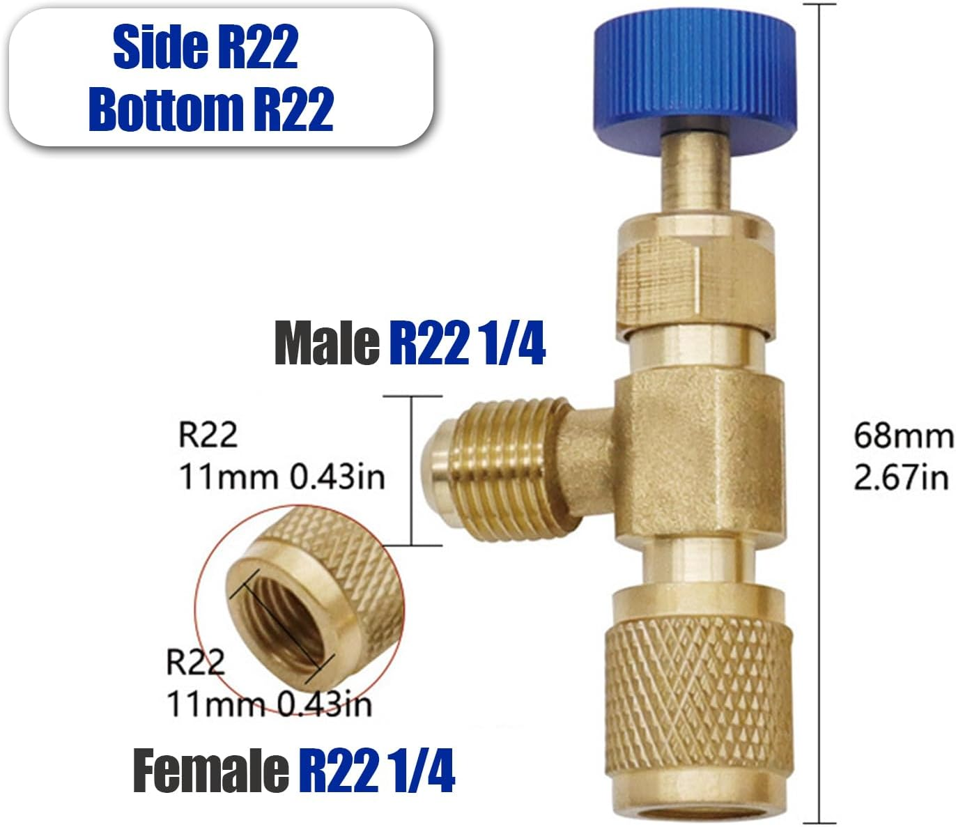 Bestgle 2 Pcs Refrigerant Charging Valve, R22 R410 Liquid Safety Adapter Flow Control Ball Valve for Air Conditioner Manifold, Red R22R410-1/4 Male to 5/16" Female, Blue R22-1/4 Male to 1/4" Female image number 3