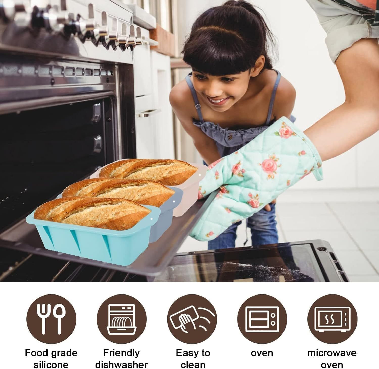 4Pcs Silicone Bread Loaf Pan for Baking Nonstick Small Toast Cake Bakeware 8.86 Inch Rectangle Mould DIY Handmade for Homemade Cakes, Breads, Meatloaf and Quiche image number 4