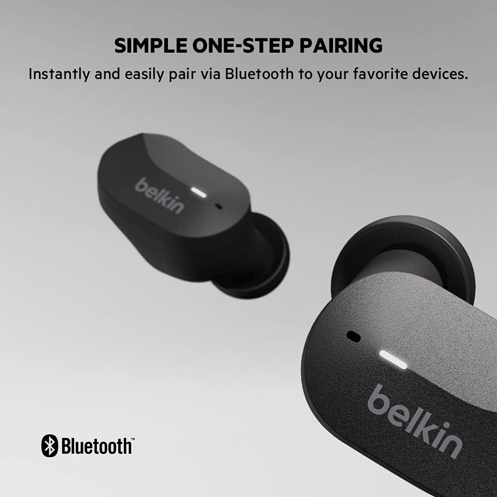 Belkin Soundform True Wireless Earbud Headphones (Bluetooth Earphones for Iphone, Samsung, Google, Touch Control, Portable Charging Case, 24 Hours Playtime, Noise Isolation, Sweatproof) - Black