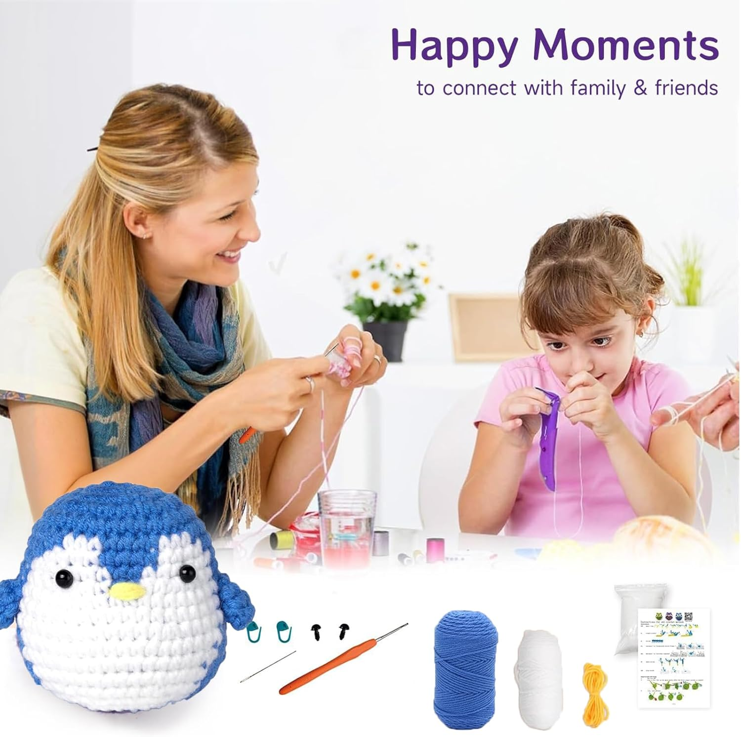 PACIOCEAN Beginner Crochet Kit,All-In-One Stuffed Animal Knitting Sets,Diy Penguin Crochet Kits with Step-By-Step Instruction and Video Tutorials（Penguin） image number 1