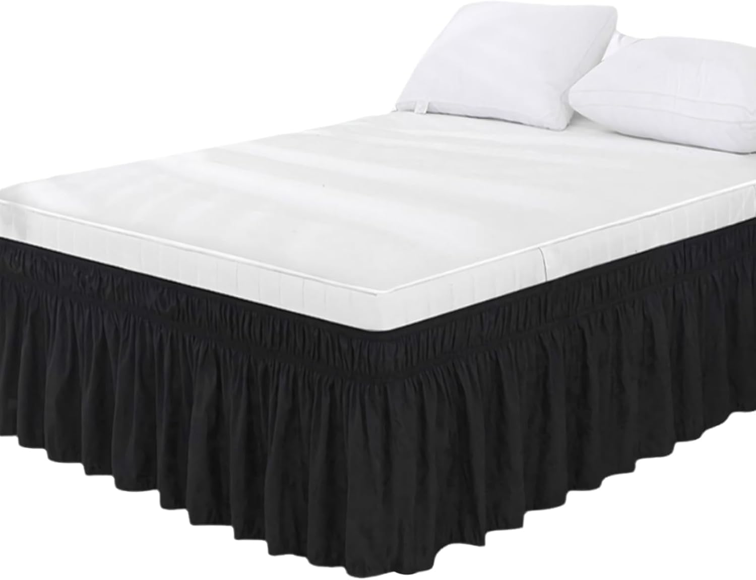 Wrap around Bed Skirts for Beds Drop, Adjustable Elastic Dust Ruffles Queen King Full Twin Bedskirts Machine Washable (Beige, Full)