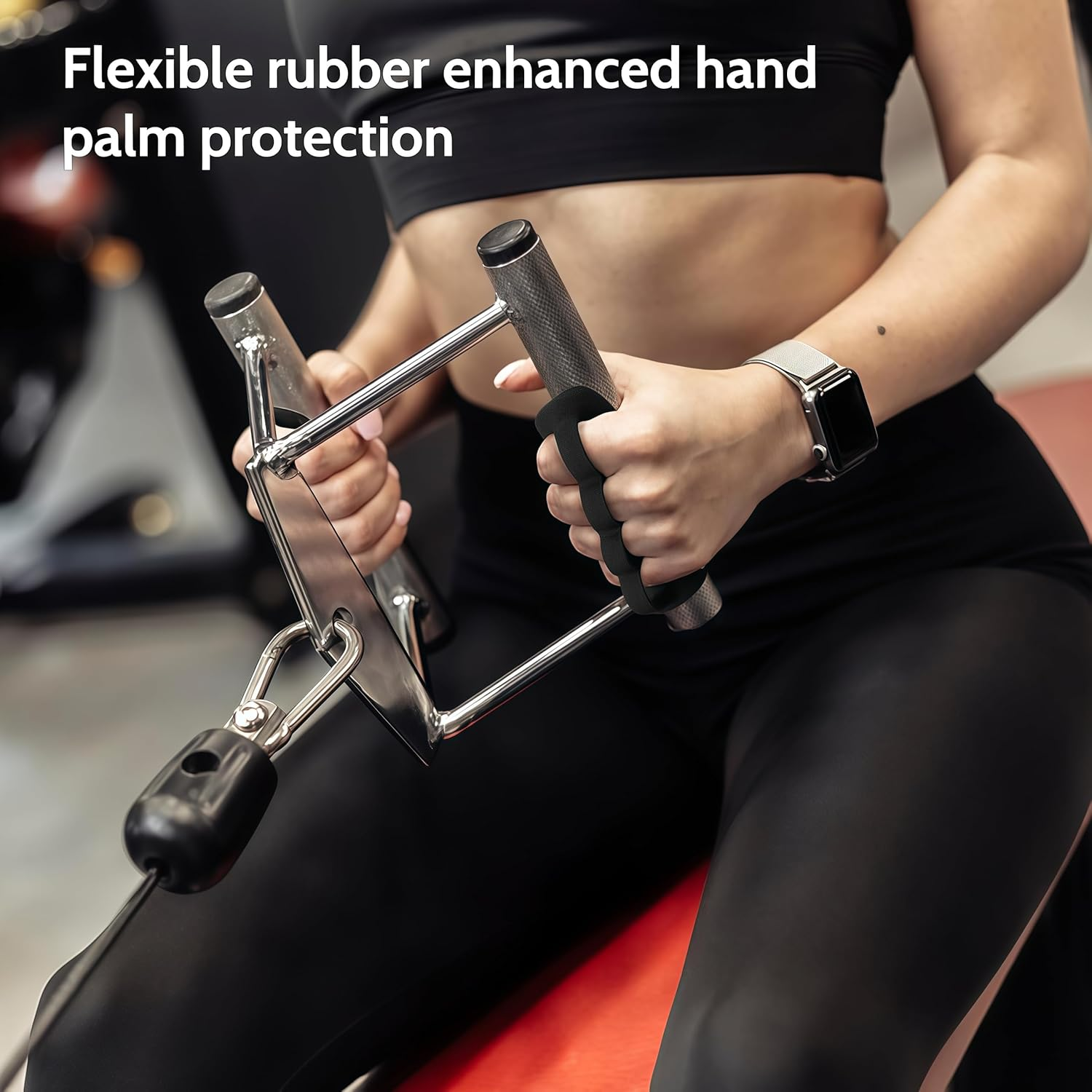 Anti-Slip Workout Grips: New Rubber Gym Grips Deadlifts Palm Protection Gloves for Weight Lifting, Dumbbell, Deadlift, Bar Pad Pull up Grippers, Gym Training and Exercise for Men Women - Red Pair image number 2