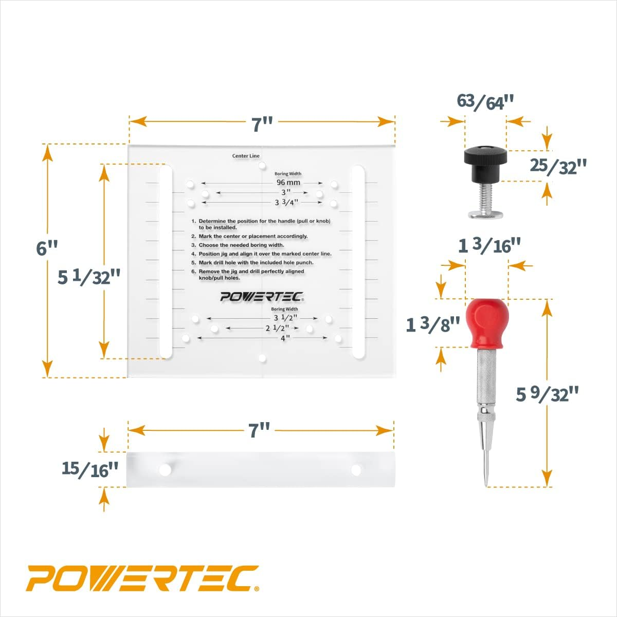 POWERTEC 71412 Cabinet Hardware Jig, Cabinet Hardware Template Tool and Center Punch, Drawer Pull Jig for Handles and Pulls image number 3