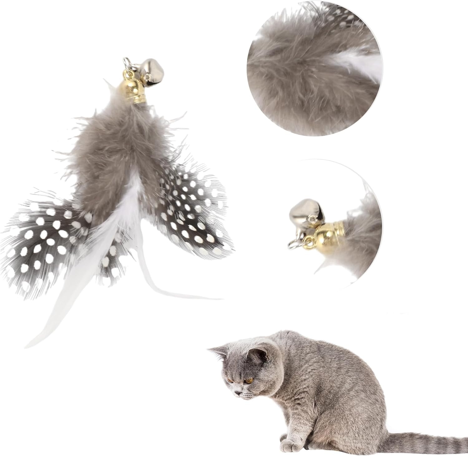 CAPASTEC Pack of 2 Feather Cat Wand Replacement for Pet Interactive, Black/White