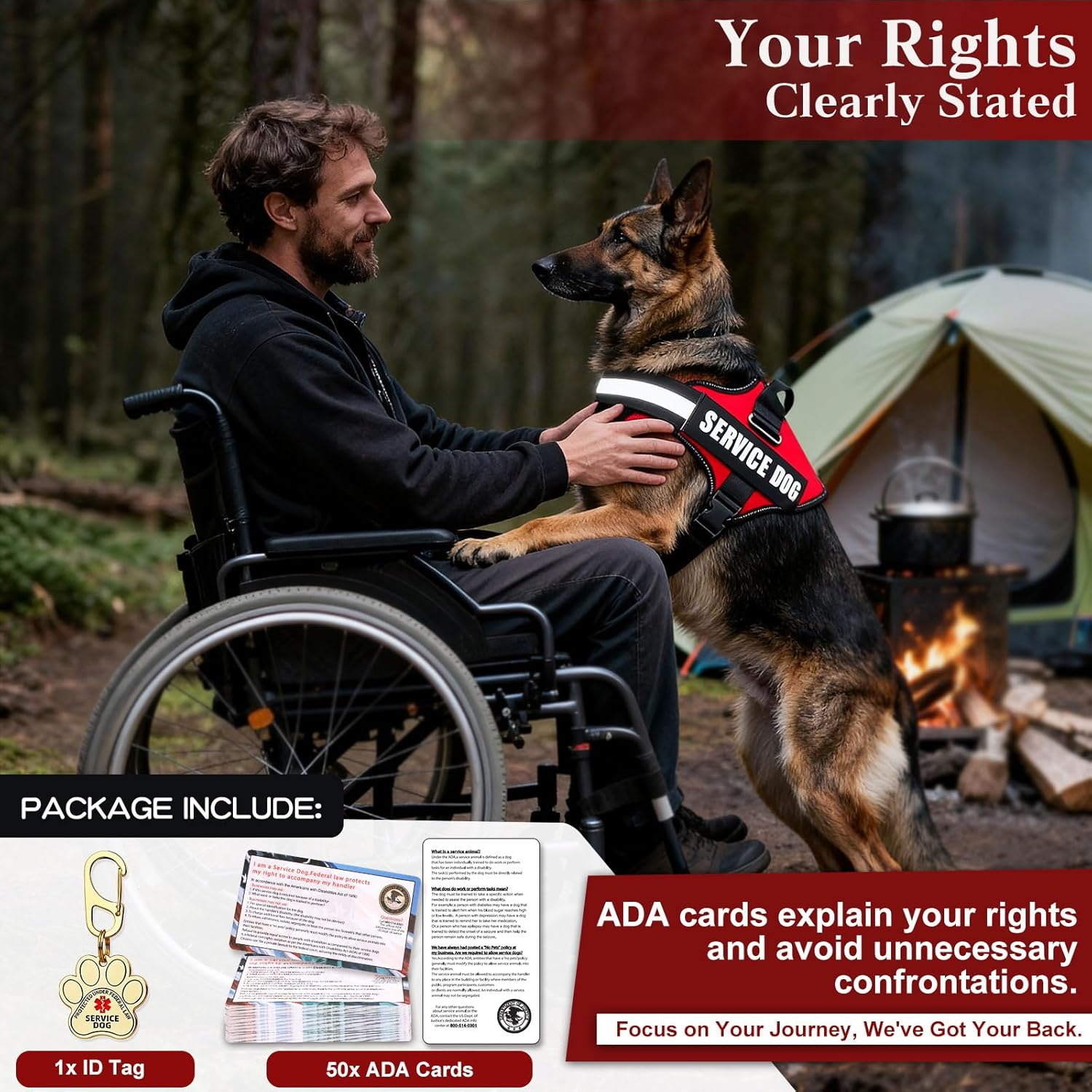 Opstin Service Dog Vest, ID Tag + 50 ADA Information Cards, Service Dog Harness in Sizes X Small to XX Large, Metal Dog Tag Has Ruggedized Clip, 2-Sided Service Animal Cards,Esa Accessory Set Small image number 1