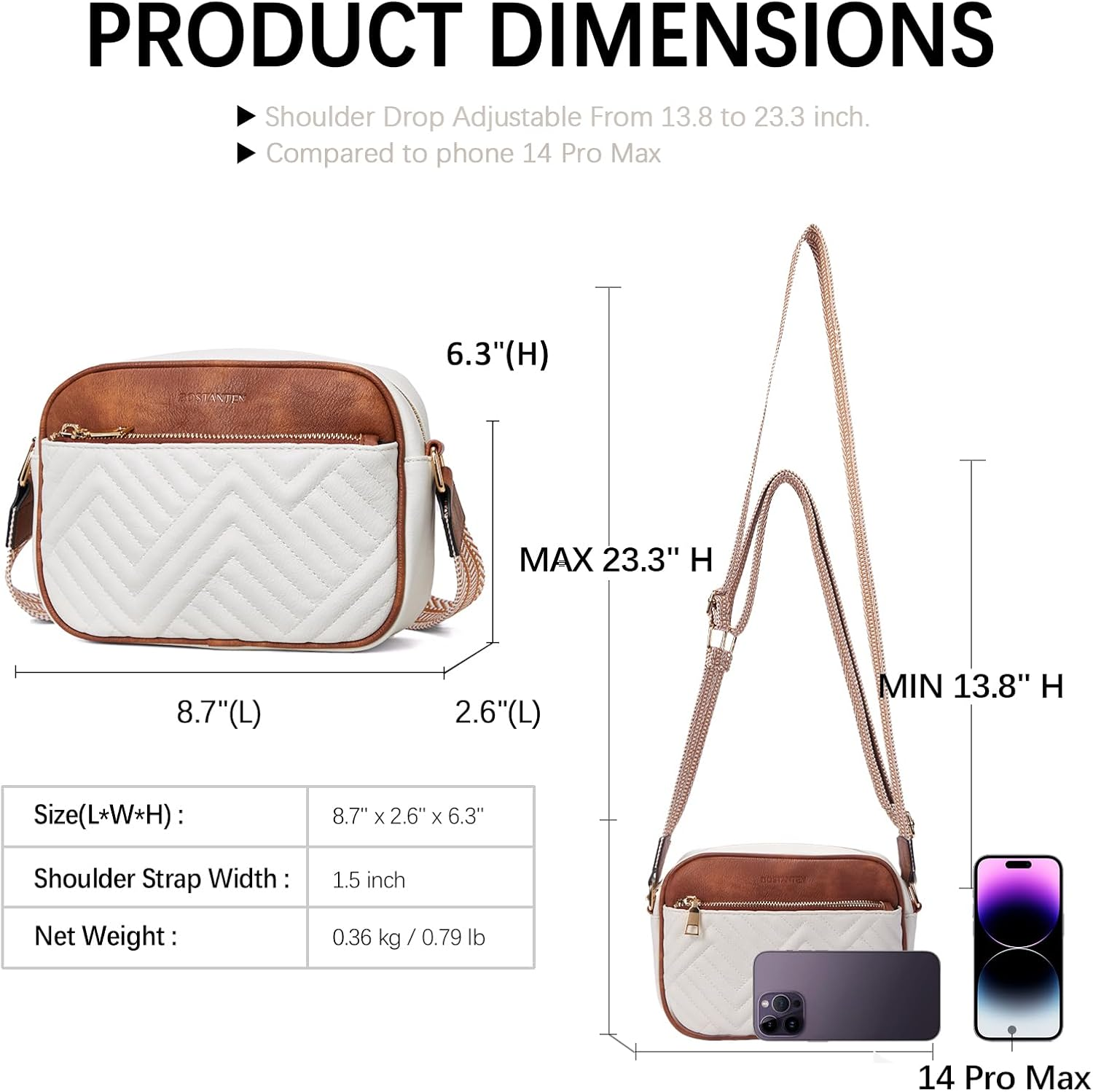 BOSTANTEN Quilted Crossbody Bags for Women Vegan Leather Purses Small Shoulder Handbags with Wide Strap - B0-Black image number 4