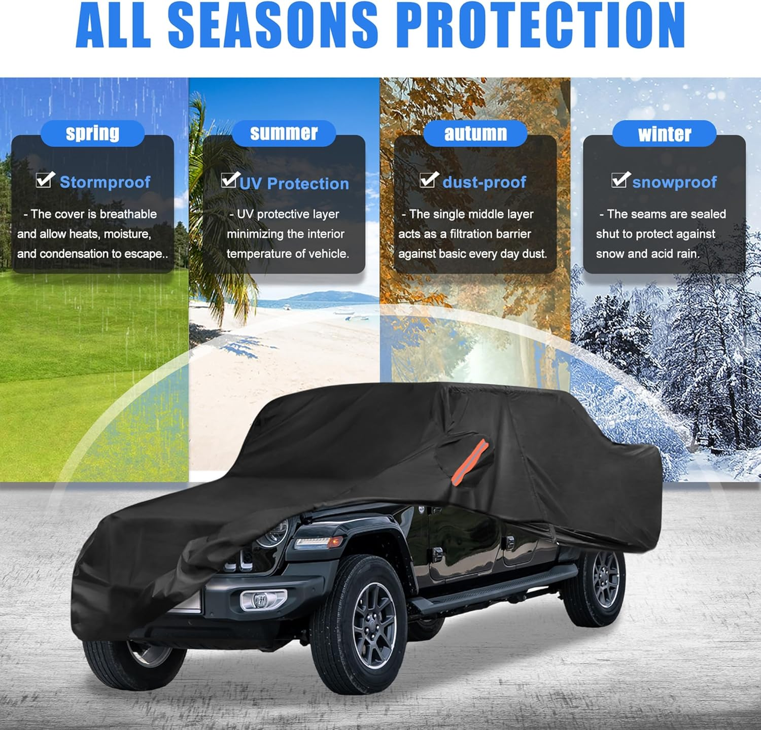 X AUTOHAUX Truck Car Cover for Jeep Gladiator JT 2020 2021 2022 Outdoor Waterproof Sun Rain Dust Wind Snow Protection Black image number 1