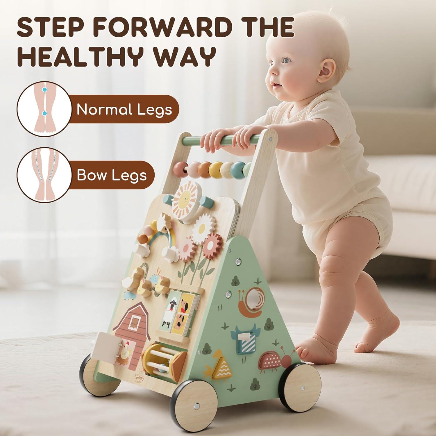 Lehoo Castle Wooden Baby Walker, Baby Activity Centre for 1 2 Year Olds, 13 in 1 Montessori Activity Board Multiple Push Walker for Babies, Learning Walking Toy Baby Gifts for Boys Girls Age 12 Months+ image number 6