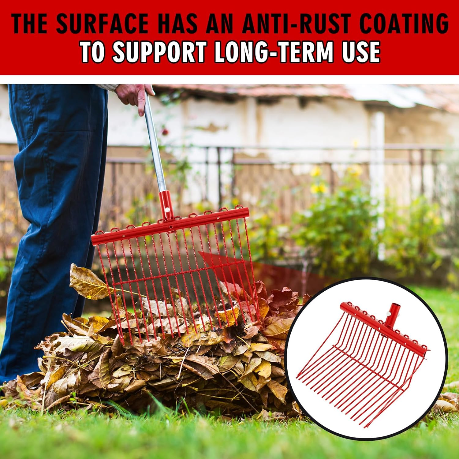 Tandefio 1 Pcs Metal Fork Head Manure Pitch Fork Replacement Head Horse Rake Bulk with Angled Tines for Horse Stall Picking up Manure Garden Animal Husbandry (Red) image number 5