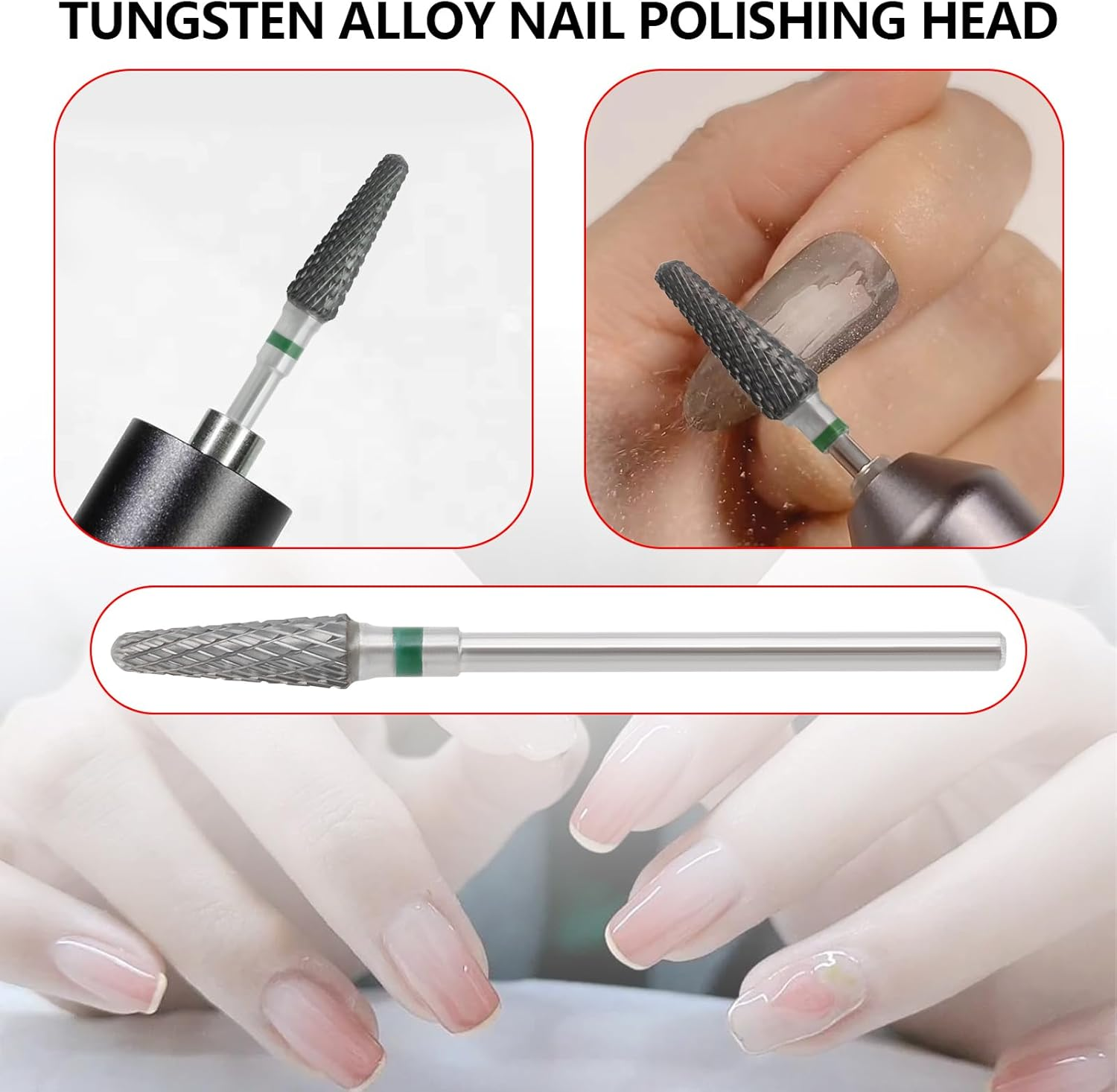 Milling Cutter Bit Hard Metal Milling Cutter 2.35Mm Manicure Drill Bit Beauty Nail Drill Electric Manicure for Remove Gel Cuticles and Panel (Green C Coarse Teeth) image number 6