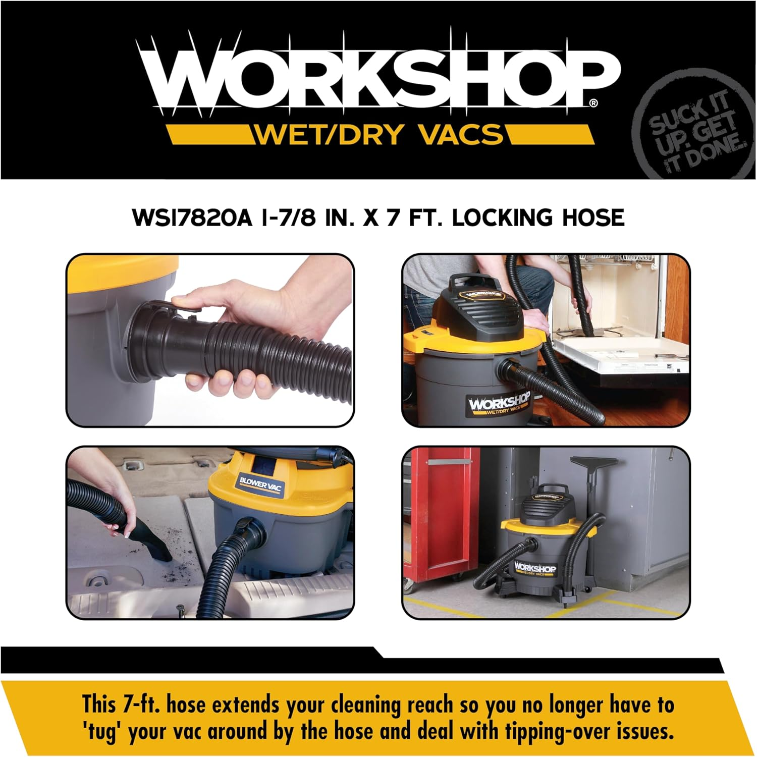 WORKSHOP Wet/Dry Vacs Vacuum Accessories WS17820A Wet/Dry Vacuum Hose, 1-7/8-Inch X 7-Feet Locking Wet/Dry Vac Hose for Wet/Dry Shop Vacuums image number 4