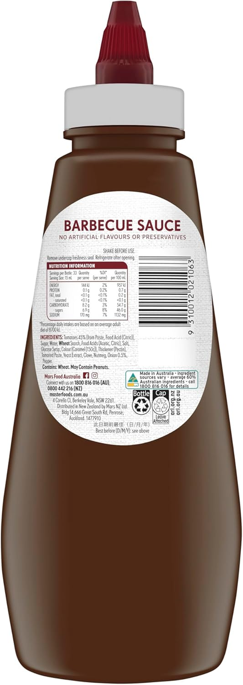 Masterfoods Squeezy Barbecue Sauce 500 Ml