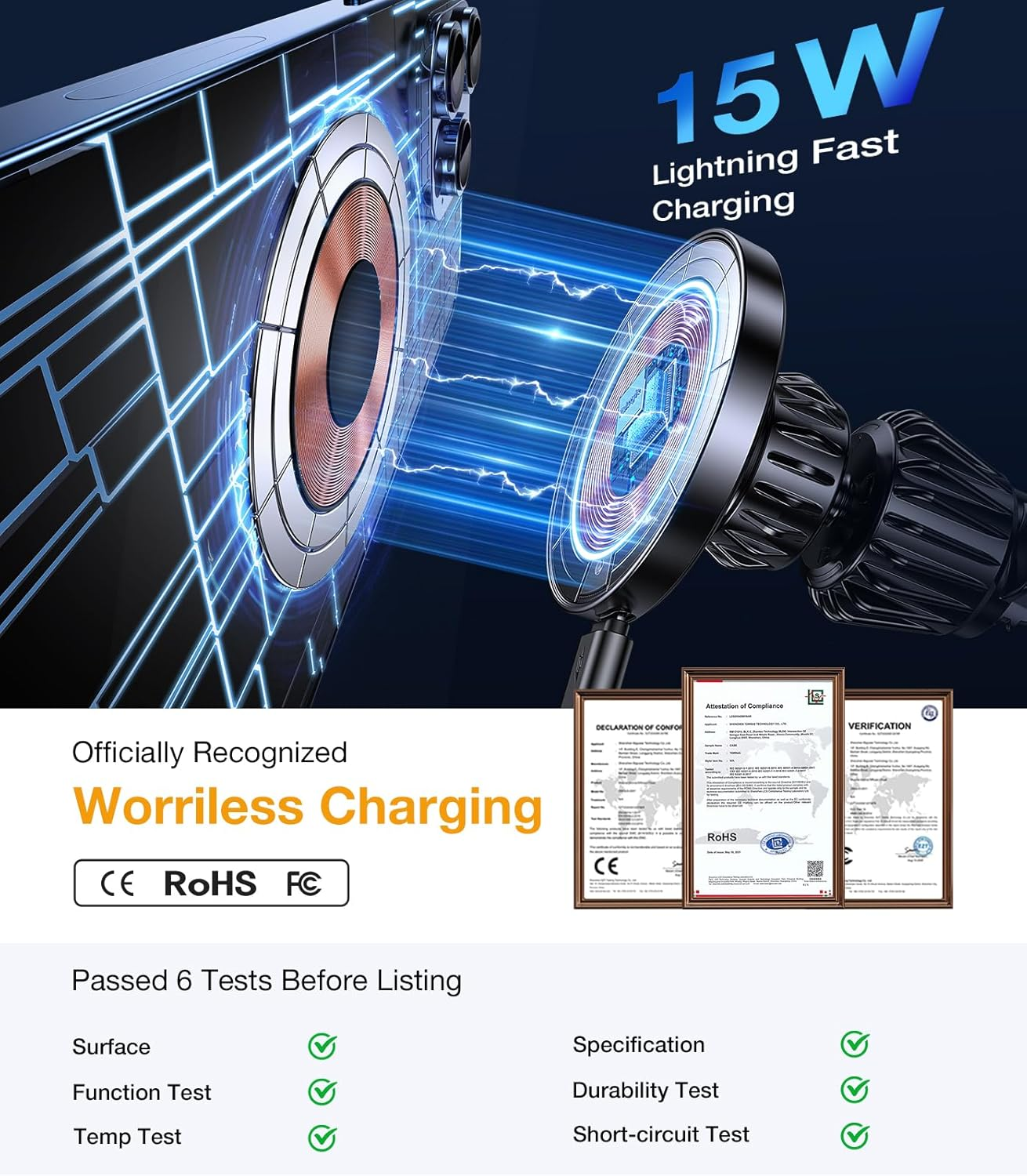 Coolpow for Magsafe Car Mount Charger【100% Stable】 15W Magsafe Car Charger, Car Phone Holder Charger Mag Safe Car Accessories for Women Men Magnetic Wireless Car Charger Iphone 16 Pro Max 15 14 13 12 image number 2