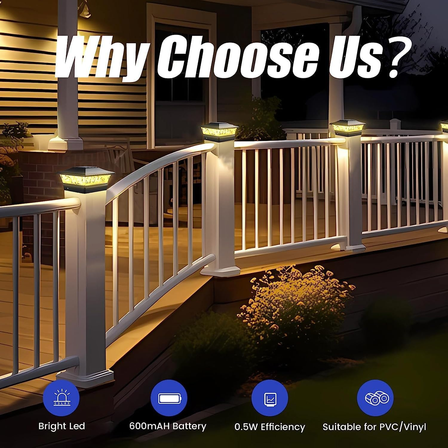 Solar Post Cap Lights 6 Pack, Waterproof Outdoor LED Deck Lights for 4X4, 5X5, 6X6 Wood Fence & Vinyl Posts, 2 Color Modes (Warm/Cool), All-Night Lighting, Auto On/Off image number 5