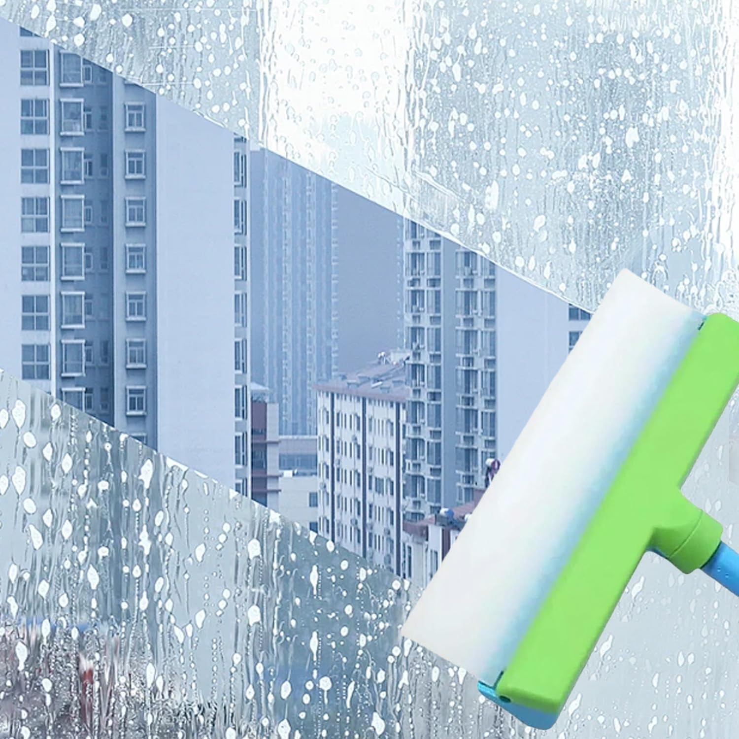 Recyclable Silicone Window Squeegee Kit,Window Cleaning Kit & Window Squeegee Cleaner Kit with Silicone Squeegee and Microfiber Scrubber,For Shower Glass, Mirror, Door, Car (Green) image number 1