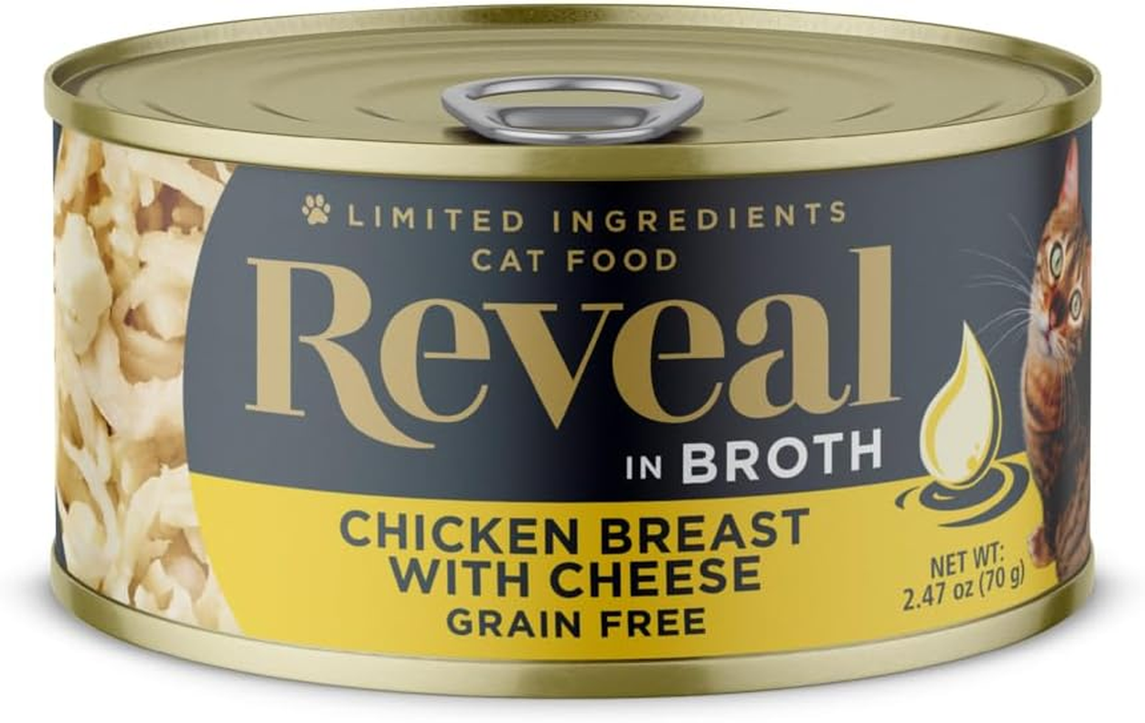 Reveal Natural Wet Cat Food, 24 Count, Grain Free, Limited Ingredient Canned Food for Cats, Chicken with Cheese in Broth, 70G Tins image number 1