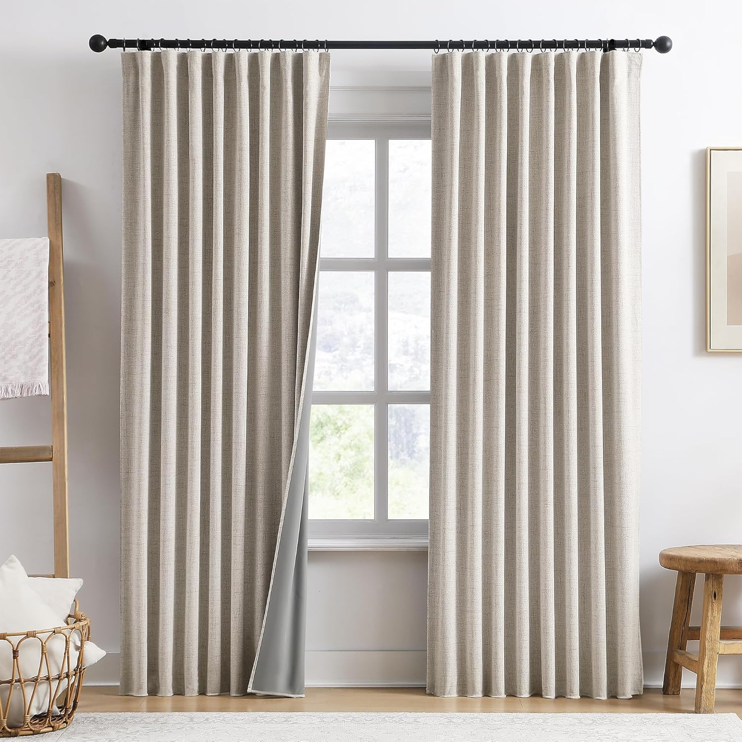 RAIN CITY 94 Inch Long Sun Blocking Curtains with Hooks Linen Blend,Custom Made Blackout Drapes for 90-96 Inch Tall Window,Pinch Pleat for Traverse Rods Floor to Ceiling Track 50 Wide 2 Pack image number 4