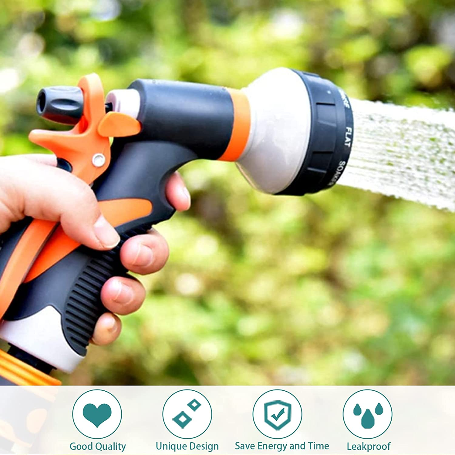 Garden Hose Nozzle Valuehall High Pressure Water Hose Spray Nozzle Gun with 8 Adjustable Spray Patterns Heavy Duty Trigger Nozzle Anti-Slip Garden Hand Shower for Watering Washing Showering V7H04 image number 1