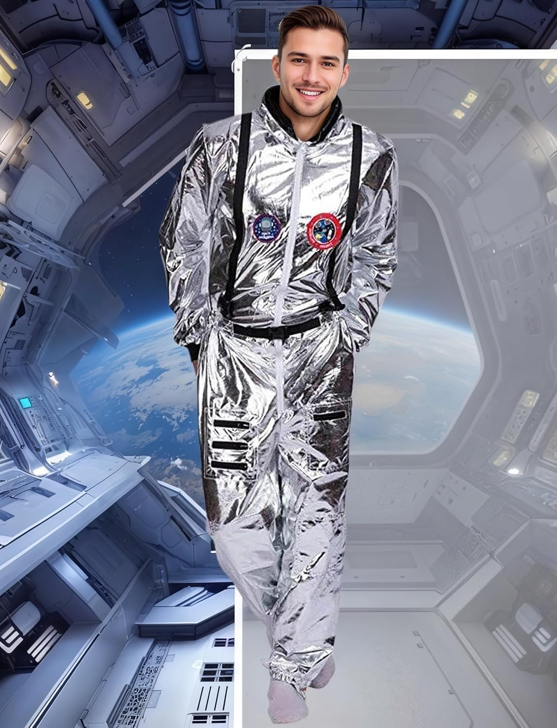 COSOUKE Astronaut Costume Adult Halloween Costumes Men Spaceman Overalls for Book Week Costume