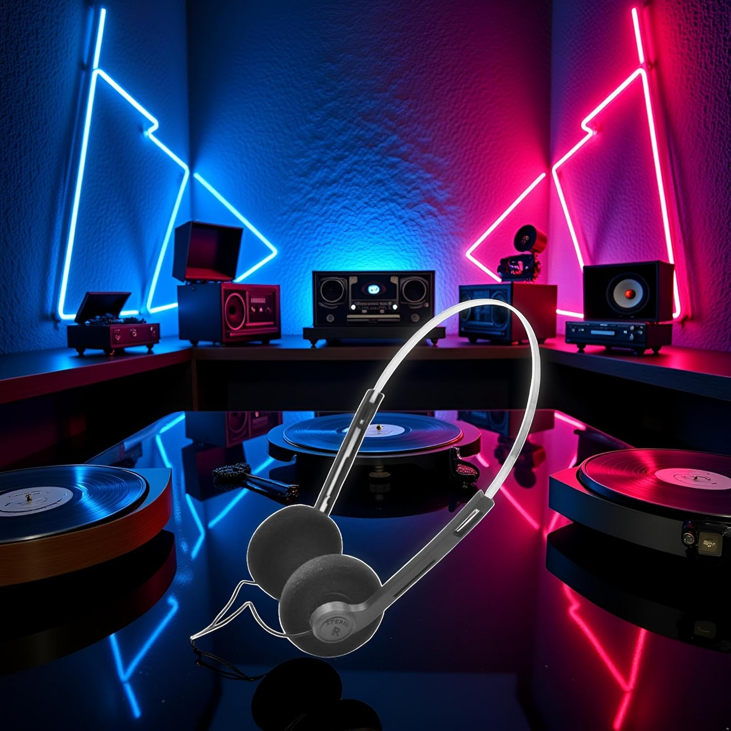 Black Retro Over-Ear Earphones,Mini Stereo Lightweight Headphones with Cord,Hi-Fi Stereo Earphone Headset,80S 90S Vintage Headset Wired, and Earbuds Headphones image number 2