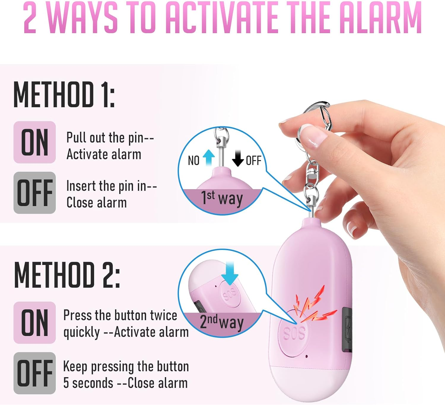 Self Defense Keychain Personal Alarm- 130Db Rechargerable Self Defense Alarm Keychian with Emergency LED Flashlight - Security Personal Protection Device for Women Girls Kids Elderly - White image number 4