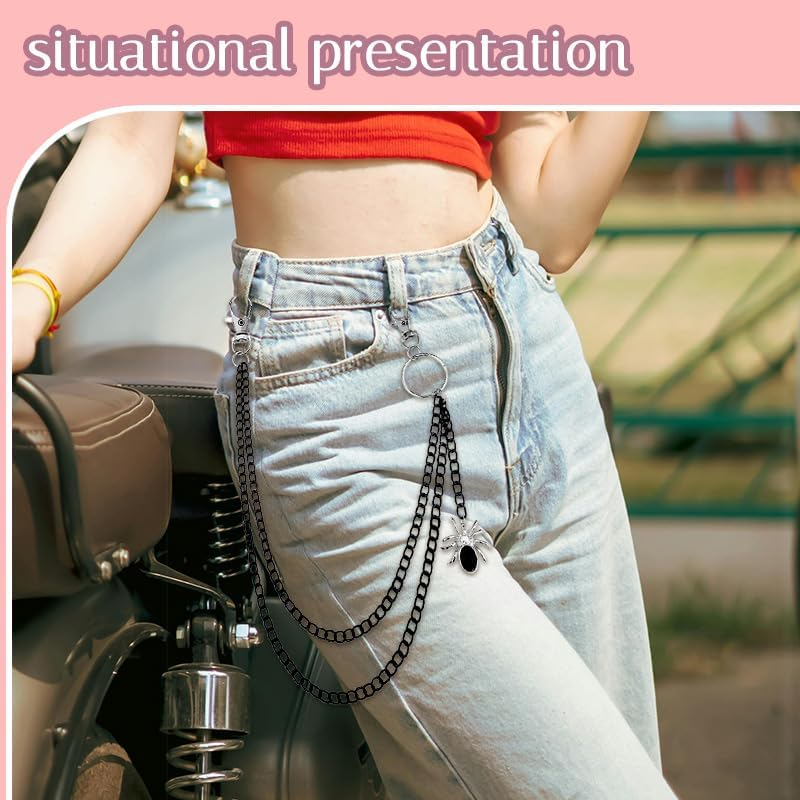 Punk Pants Chain Halloween Chains for Jeans Spider Pants Chain Layered Belts for Men Women image number 5