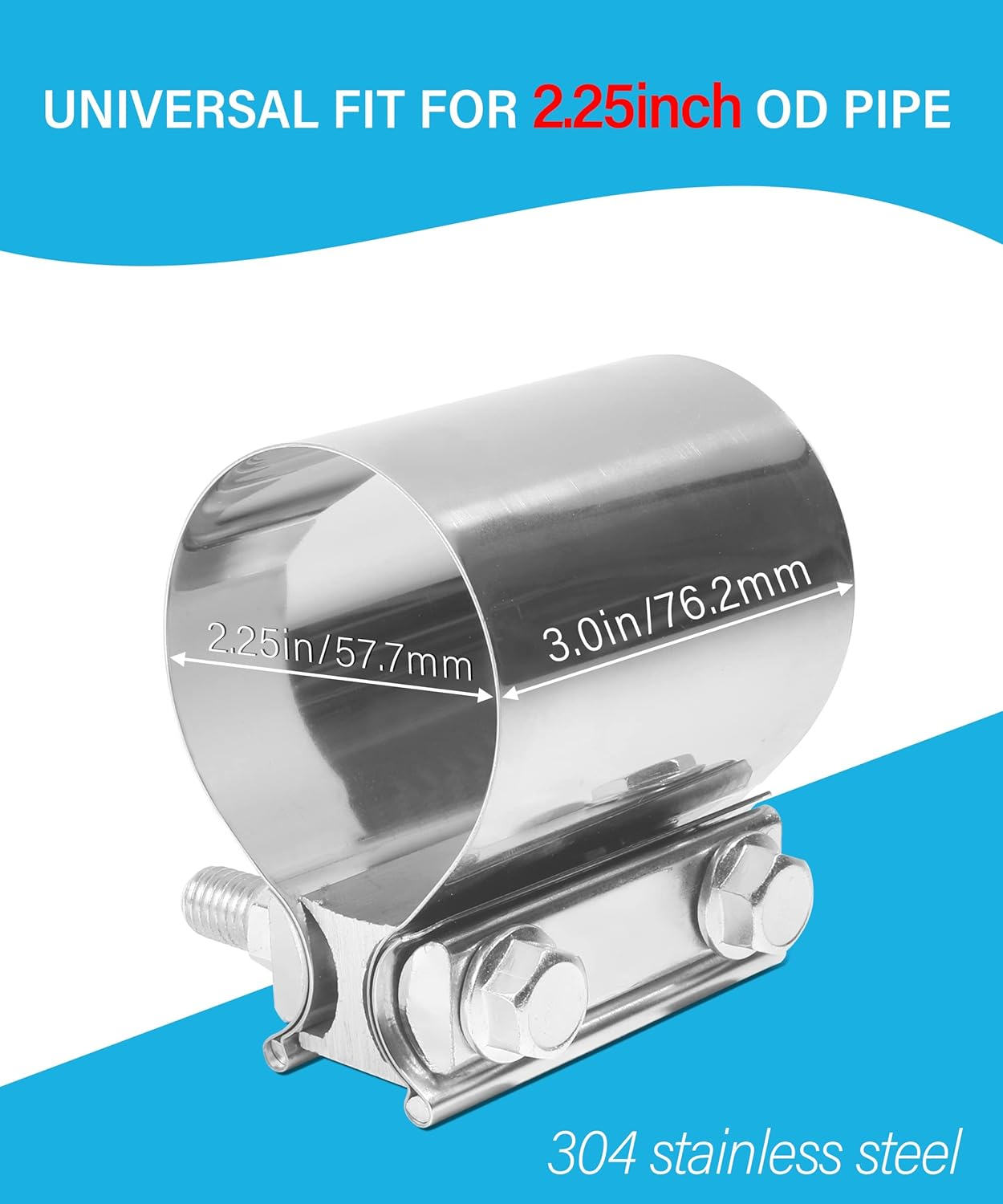 AOCISKA 2 Packs Exhaust Clamp,2.0&rdquo; 2.25&rdquo; 2.5&rdquo; 3.0&rdquo; Stainless Steel Joint Exhaust Pipe Muffler Clamp Band Butt Joint Band Clamp Sleeve Coupler,Used for Exhaust Pipe,Muffler,Elbow (2.25Inch)