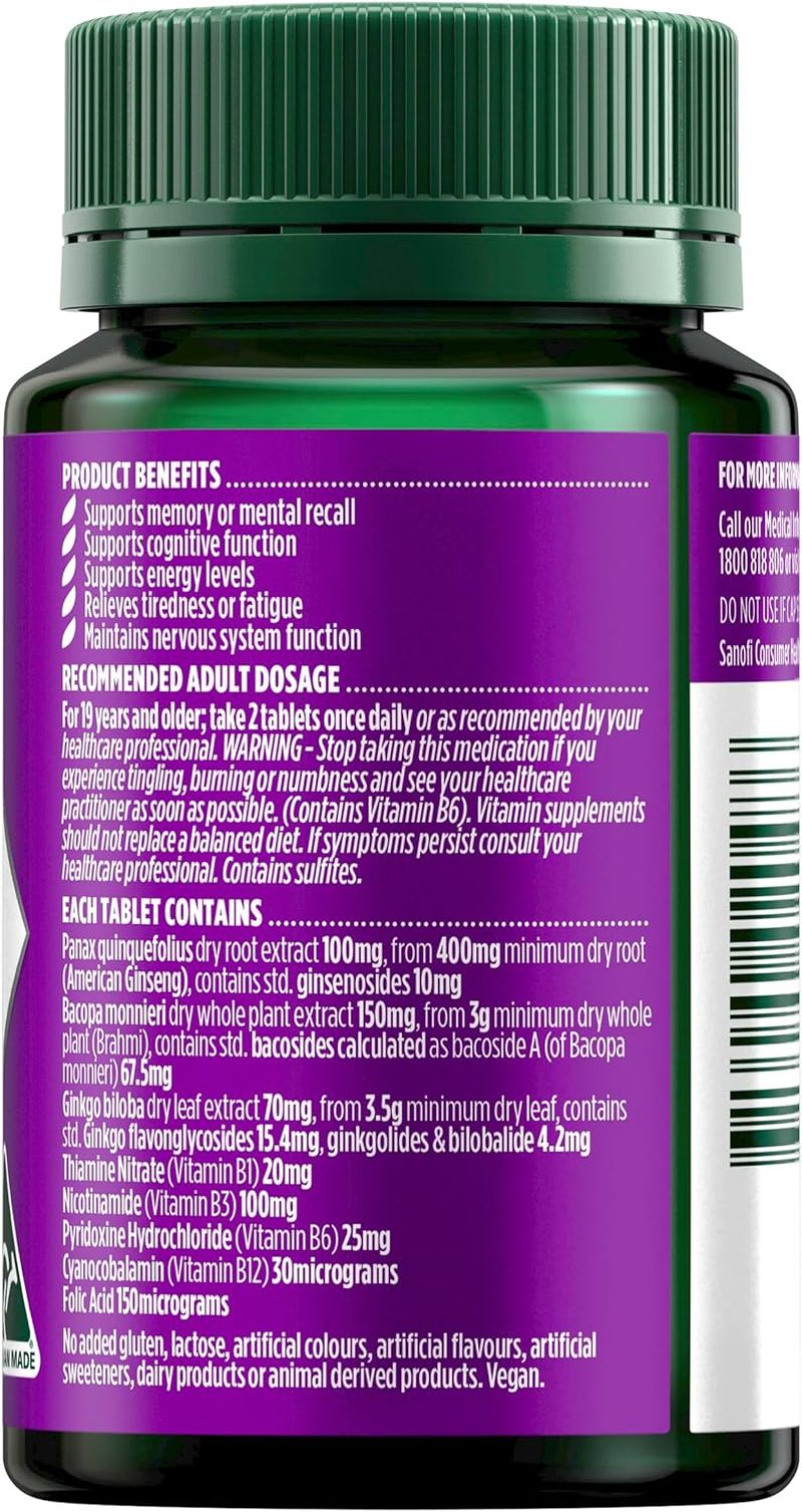 Nature'S Own Mind, Memory & Energy Tablets 50 - Supports Memory, & Aids Cognitive Function - Relieves Tiredness, Maintains Energy Levels & Nervous System Function - Contains American Ginseng image number 6