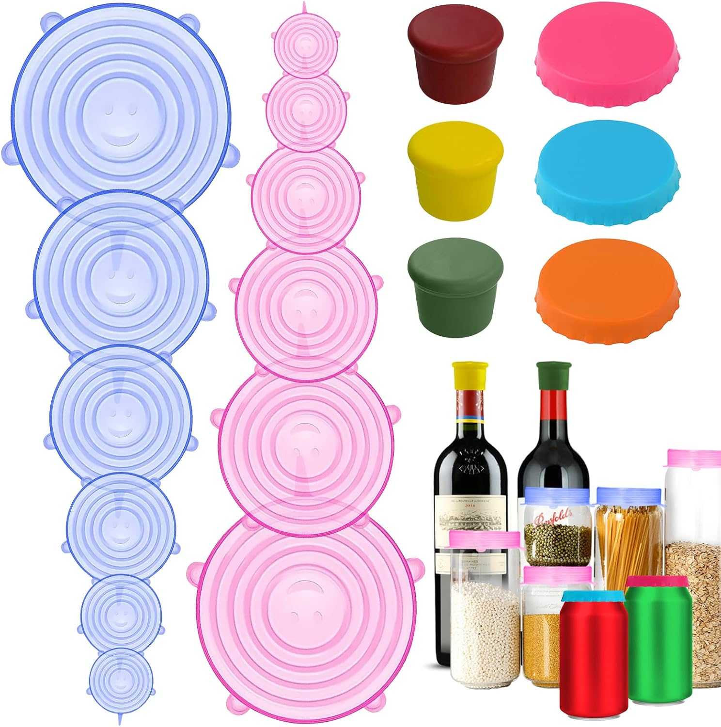 Daily Treasures Reusable Silicone Lids Food Covers Set-12Pcs Silicone Covers for Bowls and Fruit,3Pcs for Cans and 3Pcs Silicone Cup Lids -Food Grade Stretch Lids,Safe in Dishwasher and Fefrigerator image number 3