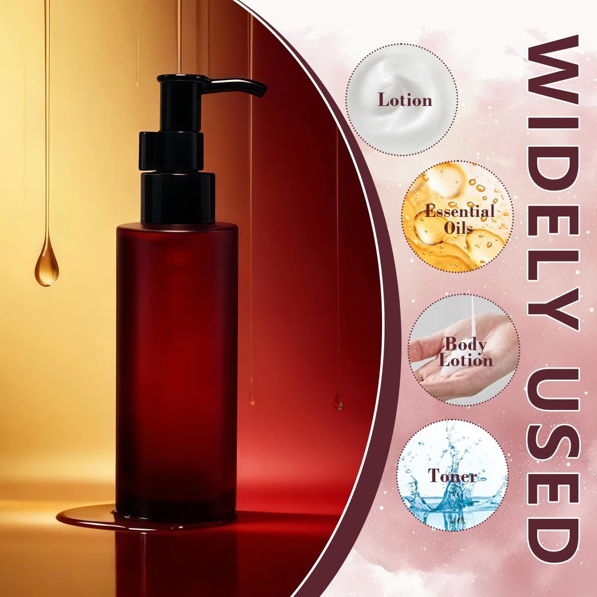 2PCS 100Ml/3.4Oz Empty Amber Frosted Glass Lotion Pump Bottle Jars with Black Pump Top Cosmetic Makeup Packing Storage Container for Essential Oil Emulsion Essence