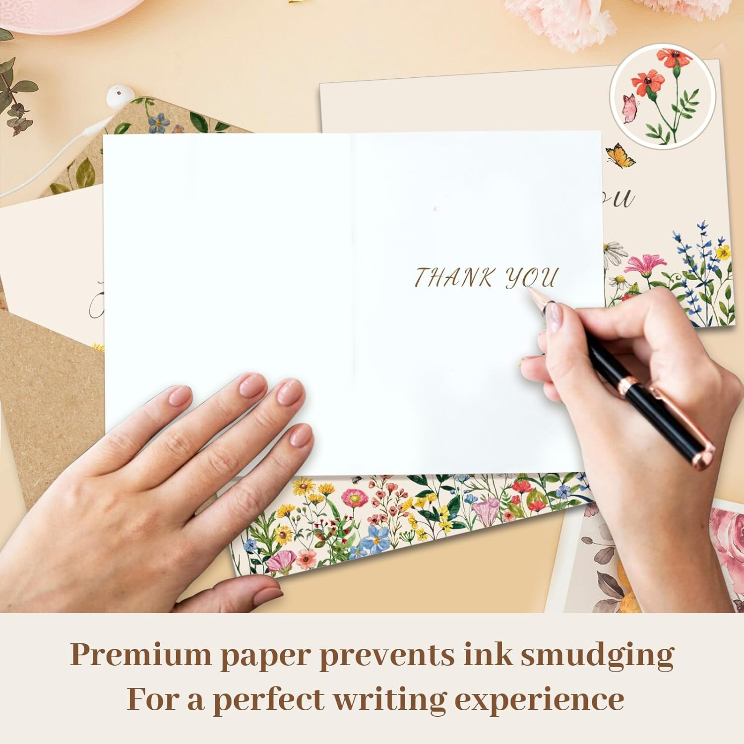 Wildflower Thank Cards with Envelopes,24 Pack Bulk,4X6 Inch,Kraft Envelopes,Wax Seal Stickers,Flower Greeting Cards with Envelopes Set,Butterfly Thank You Cards,For Baby Shower,Wedding,Bridal Shower,Graduation,Birthday,Funeral,Small Business,Gift image number 6