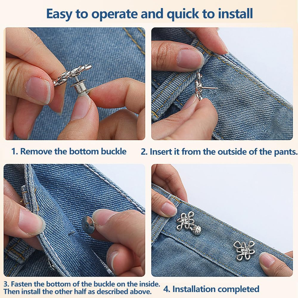 6Sets Chinese Knot Pant Waist Tightener Adjuster Jean Buttons for Loose Jeans Waistband Tightener No Sew Buttons Pants Button Tightener Jean Button Pins Adjustable Waist Buckle Pants Clips for Waist