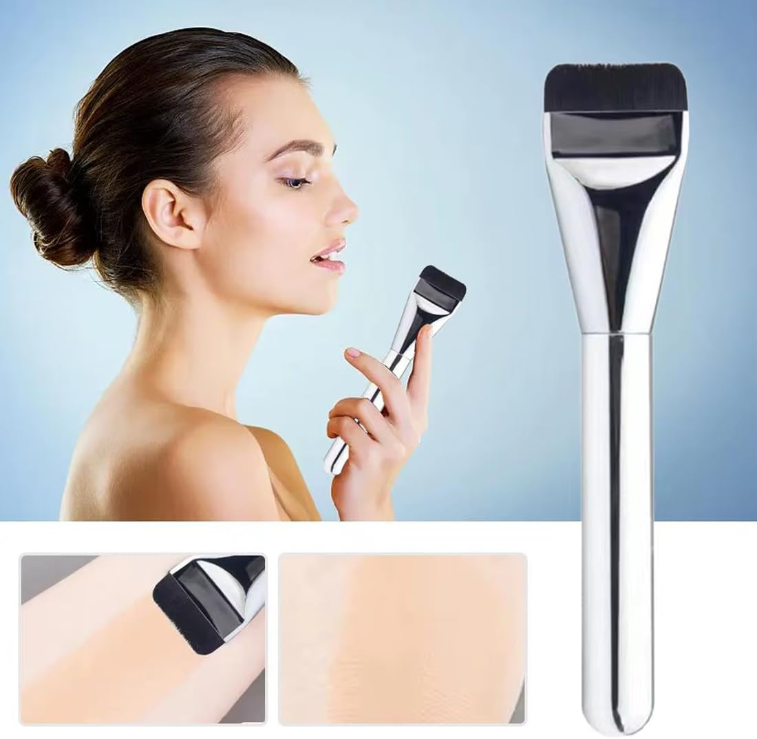 OUDQFCJ Pack of 3 Flat Foundation Brush Powder Brush for Liquid Foundation Concealer Brush Ultra Thin Foundation Brush Makeup Concealer Brush Girls Women with Protective Case image number 4