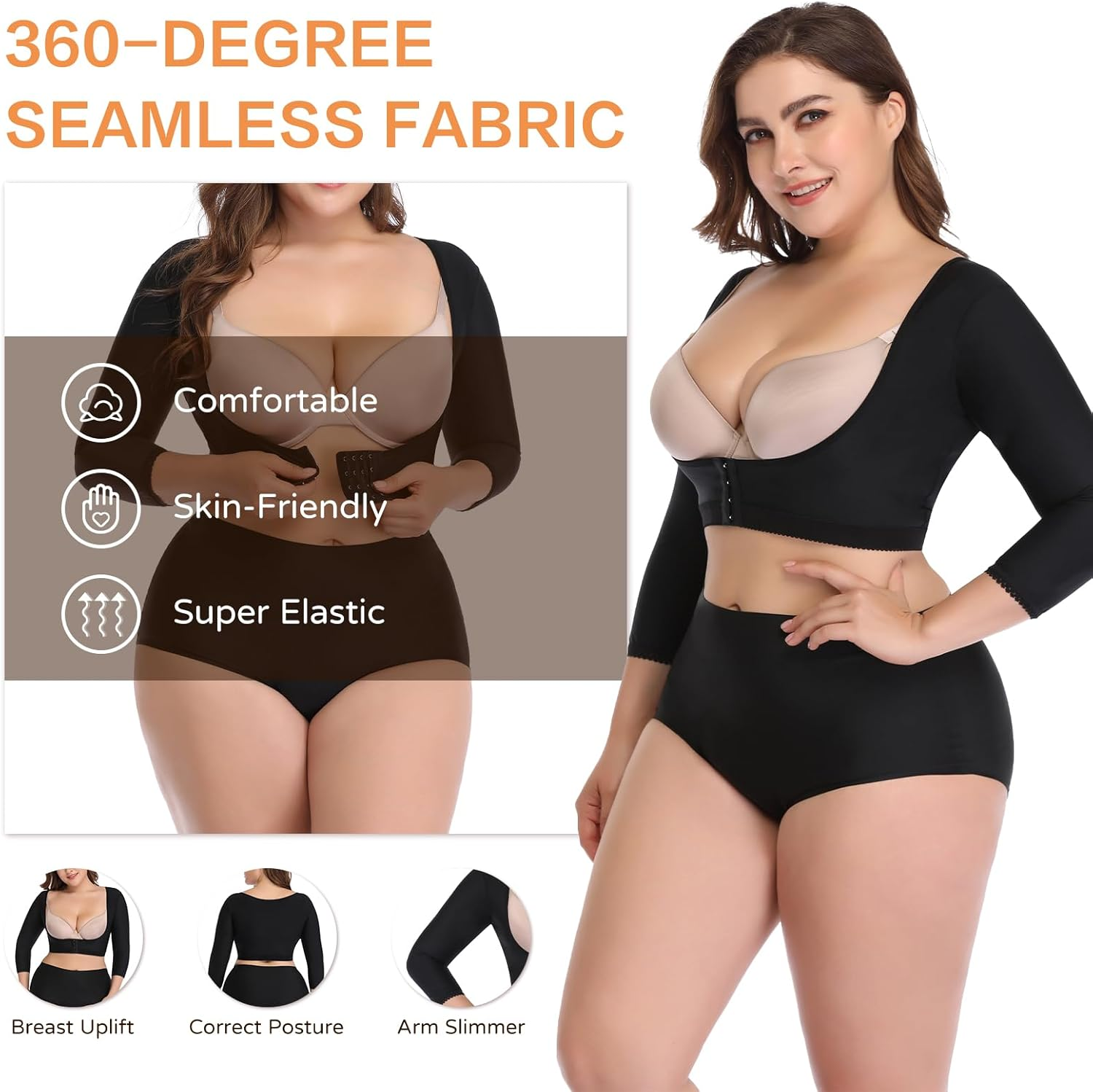 Woahee Women'S Arm Shaper plus Size Arm Faja Compression Sleeve Garment Post Surgical Arm Shapewear image number 7