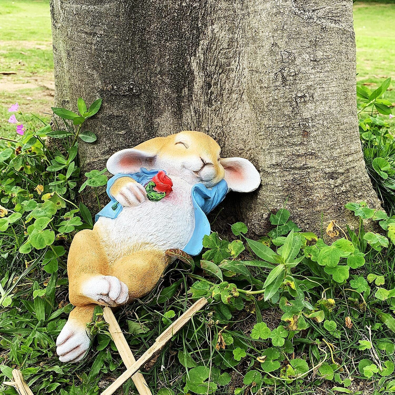 Ironrain Garden Statues Easter Rabbit, Fantasy Bunny Outdoor Art D&eacute;cor Animal Figurines Ornament for Thanksgiving Day, Christmas Statue Decorations for Garden Yard Lawn Indoor Sculpture (Blue) image number 3