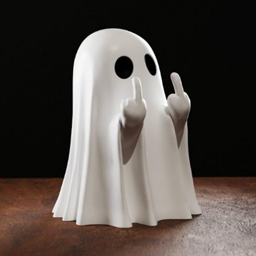 Halloween Finger Ghost Statue, Spooky Resin Middle Finger Figurine, Cute Decor for Halloween Decorations, Porch and Indoor Spooky Home Decor (A)