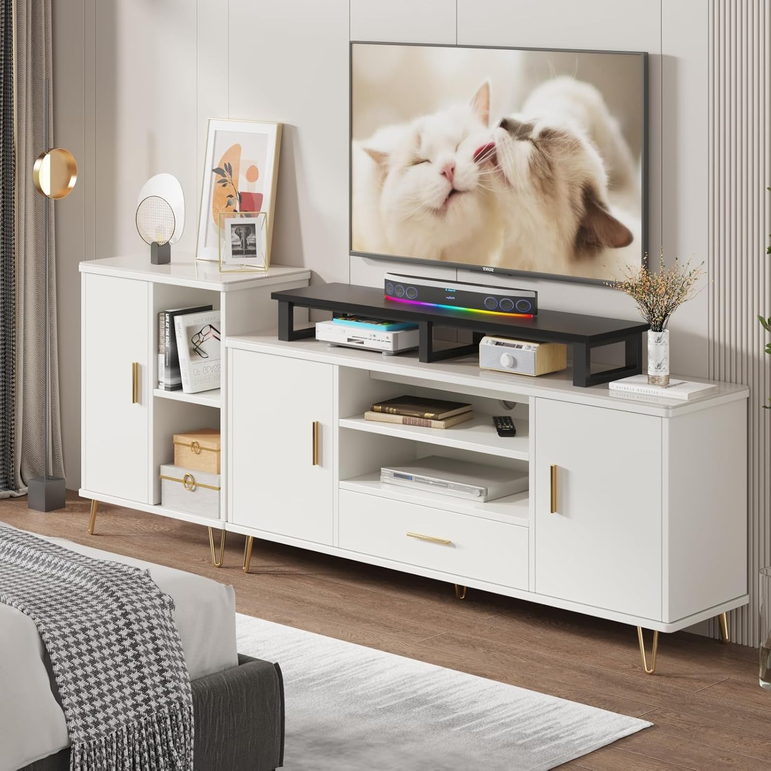 YAOHUOO 45" Large TV Riser for 32-60 Inch TV, TV Riser Stand Shelf with Steel Legs, Tabletop TV Stand Riser for Home Office,Black image number 3