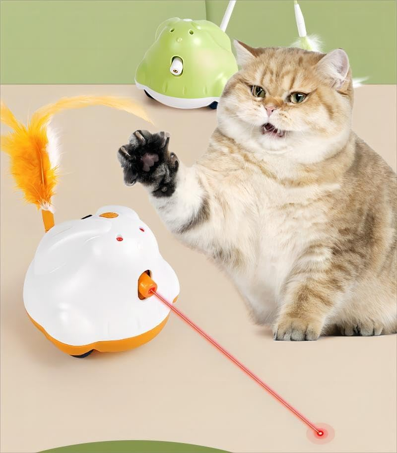 Rechargeable Motion Activated Interactive Cat Toys, Long Lifetime Motor,Interactive Toys for Cats, Smart Cat Toy, Rabbit-Shaped with Laser and Teaser Wand, Adjustable Modes and Silent Dual Motors image number 4