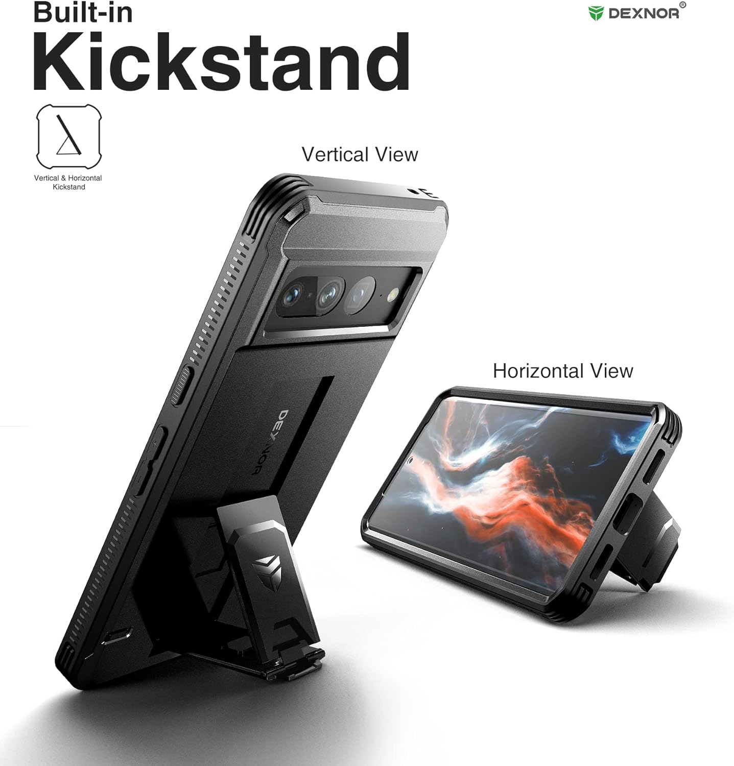 DEXNOR for Google Pixel 7 Pro 5G Case, [Built in Screen Protector and Kickstand] Heavy Duty Military Grade Protection Shockproof Protective Cover for Samsung Google Pixel 7 Pro 5G - Black