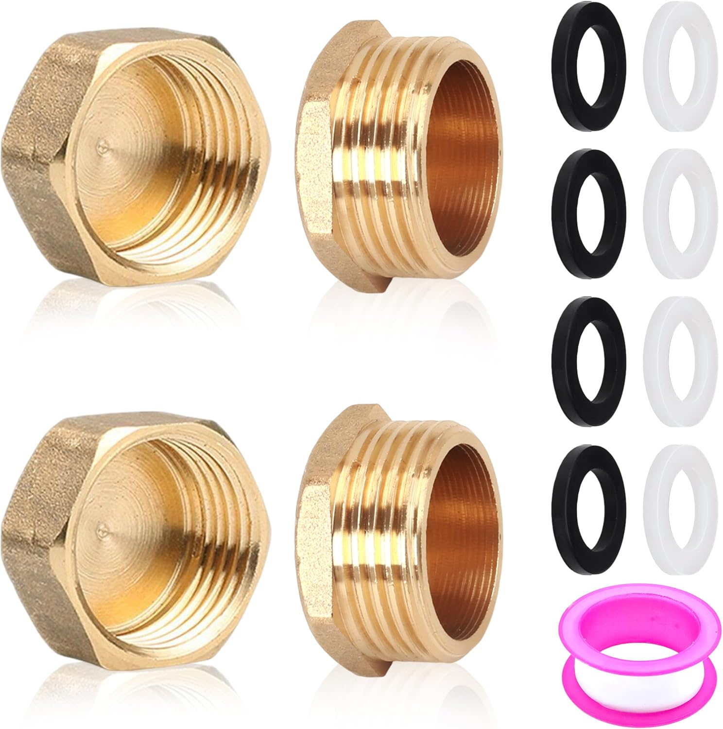 Garden Hose Cap, 4Pcs Brass Spigot Cap with Washers, 3/4 Inch 2 Styles Garden Hose End Caps with Tape, Outdoor Faucet Caps Brass Gardens Hoses Plug for Outdoor Faucet Replacement image number 4