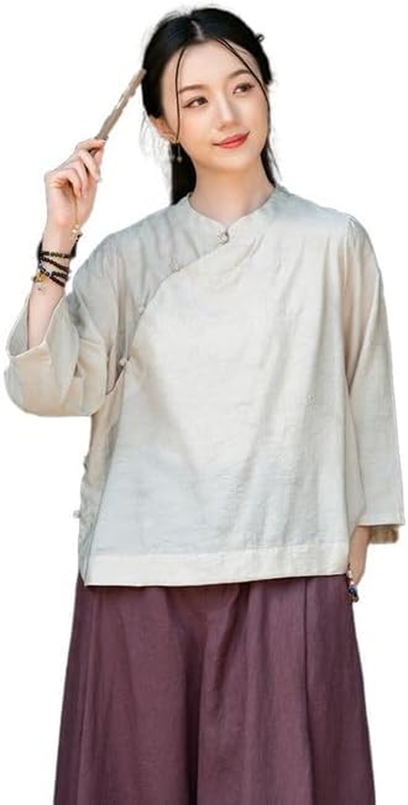 Elegant Floral Shadow Jacquard Chinese Style Blouse Vintage Shirt for Women