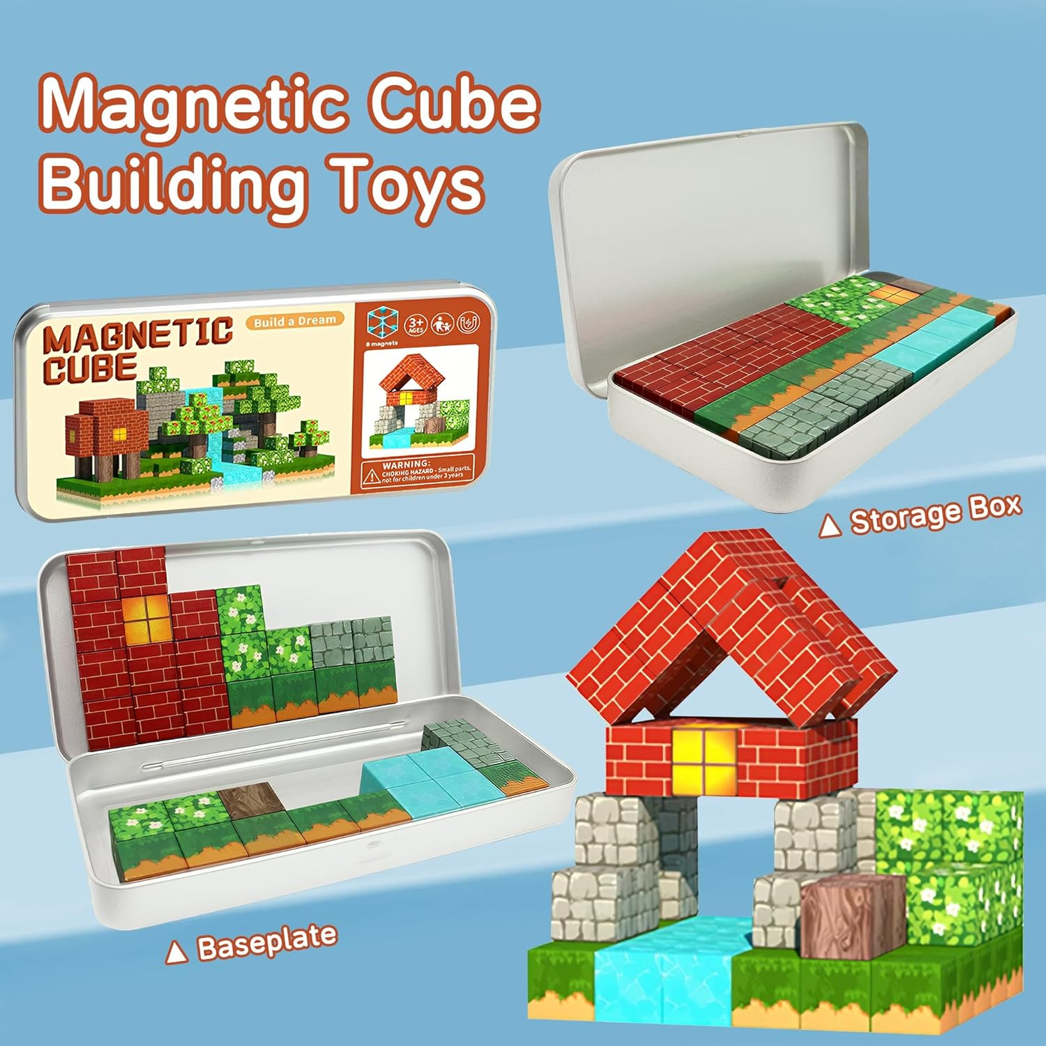 35PCS Mini Magnetic Blocks Travel Set&ndash; Travel Magnet Building Toys for Kids Ages 3-8, STEM Educational Construction Cubes with Portable Iron Box, Birthday Christmas Boys & Girls Gift image number 4