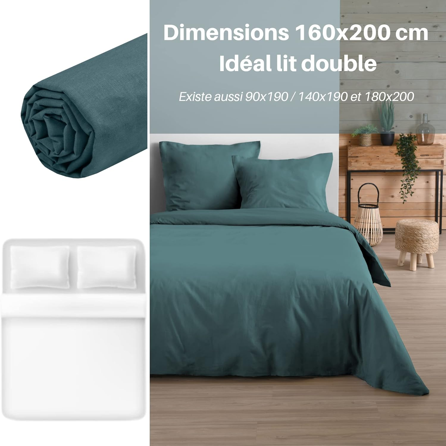 STOF - Fitted Sheet - Size 160 X 200 Cm - Large 30 Cm - 100% Oeko-Tex Certified Cotton - Eucalyptus - Eden Model - Bed Linen for the Home - Soft and Comfortable for a Cosy Nest image number 6