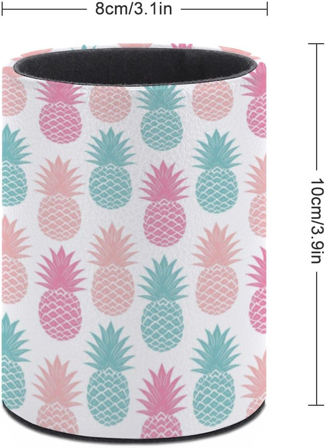 Quteprint round Pencil Holder for Desk, Colorful Summer Pineapple Pen Holder Desktop Pencil Pen Cups Pen Organizer Makeup Organizer Storage Box for Home Office Teacher, Leather image number 3