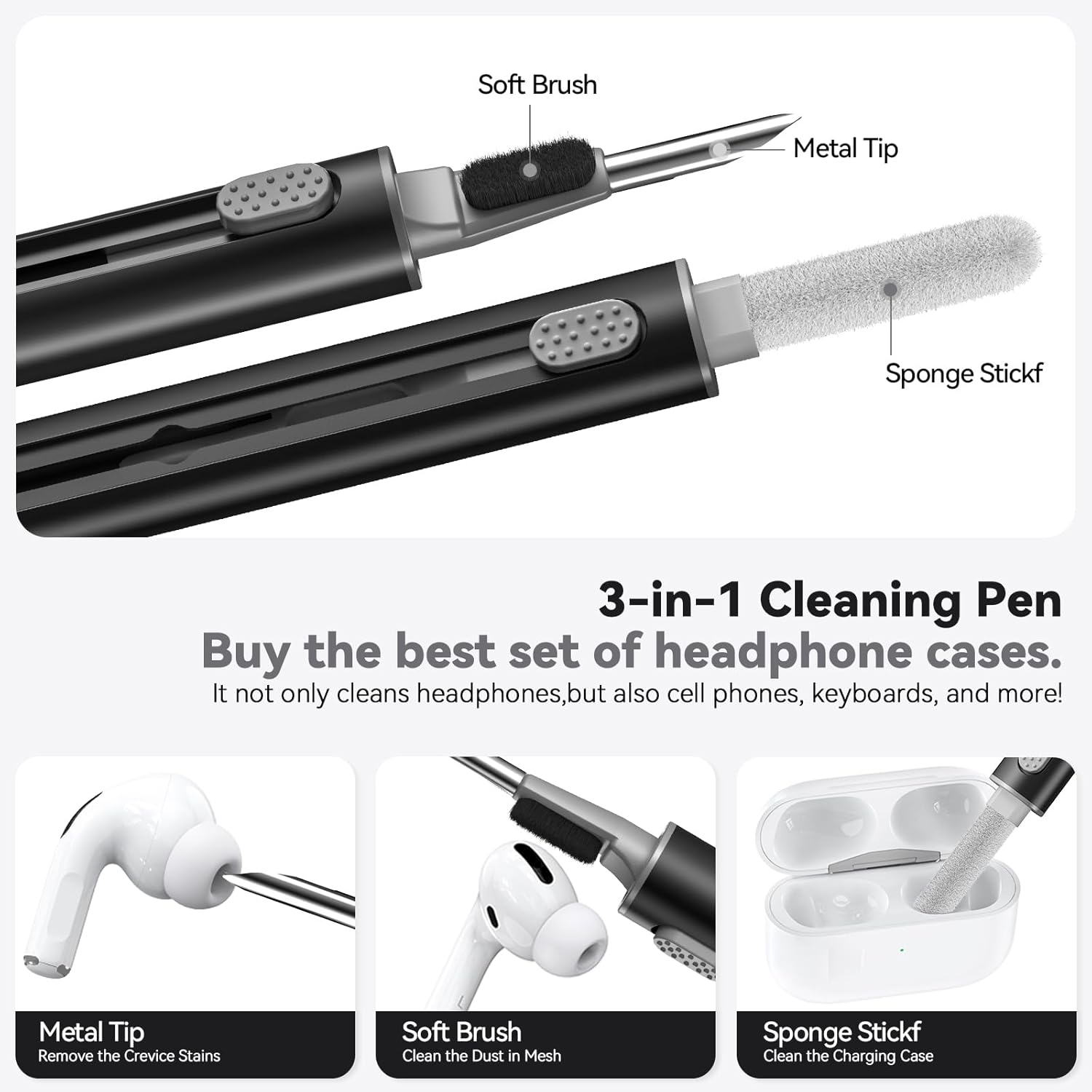 Inesore for Airpods Pro 3 Case Cover (2025) with Magnetic Lid Lock, Soft Silicone Case Compatible with Airpods Pro 3Nd Generation, Accessories with Cleaning Kit and Keychain -Black image number 2